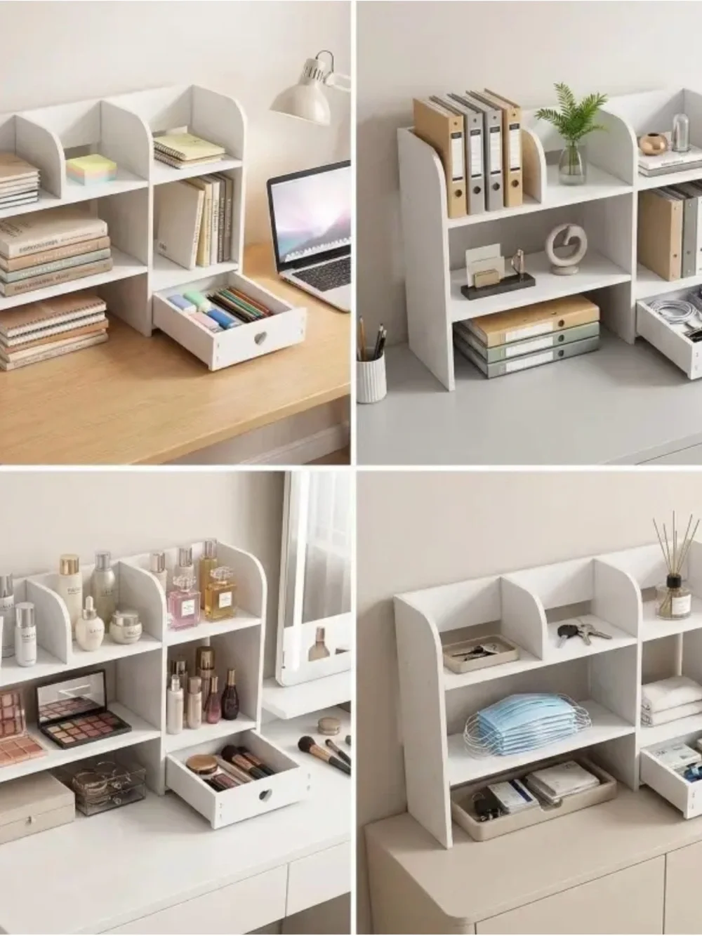 Layered Desktop Storage Rack with Drawers & Multi-Compartment, No-Tools-Needed
